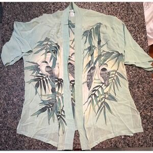 Vintage Simply Silk Chiffon Kimono Cover-Up Sheer One Size Floral Art To Wear
